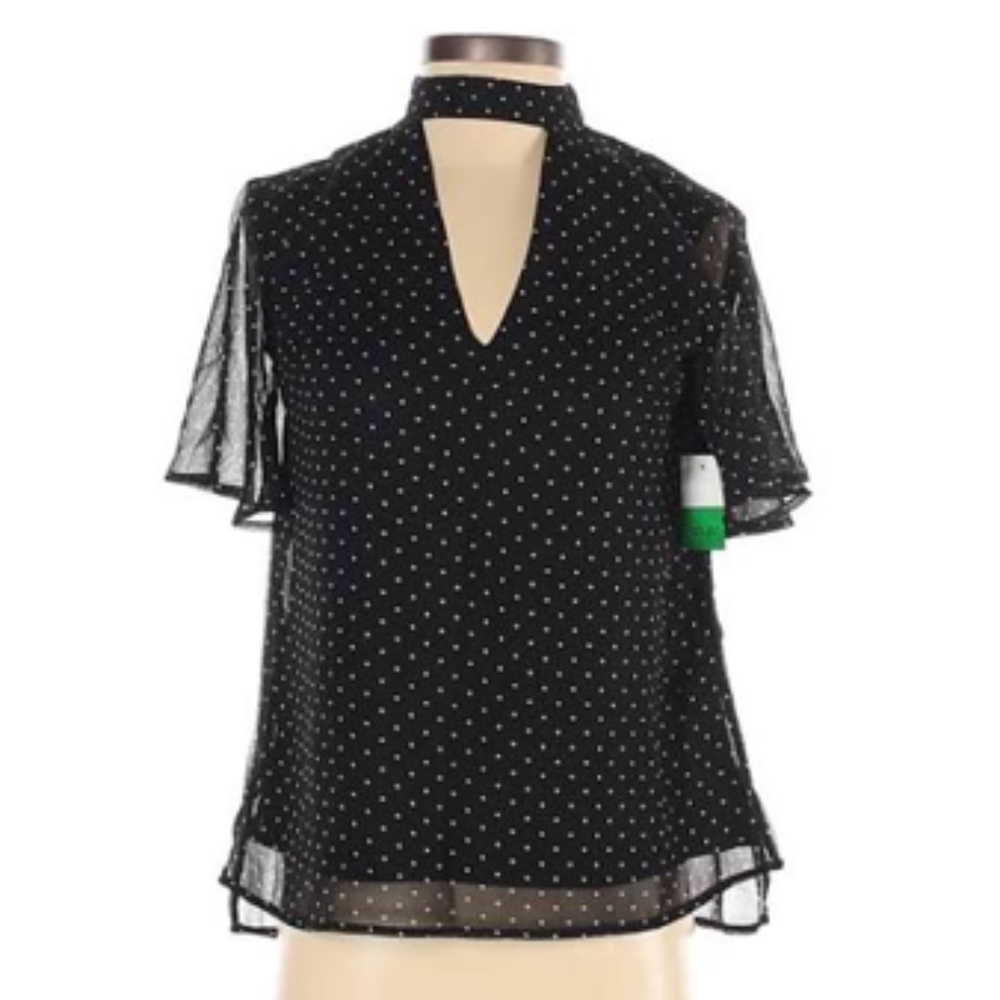 Dip Short Sleeve Black Polka Dots Blouse NWT